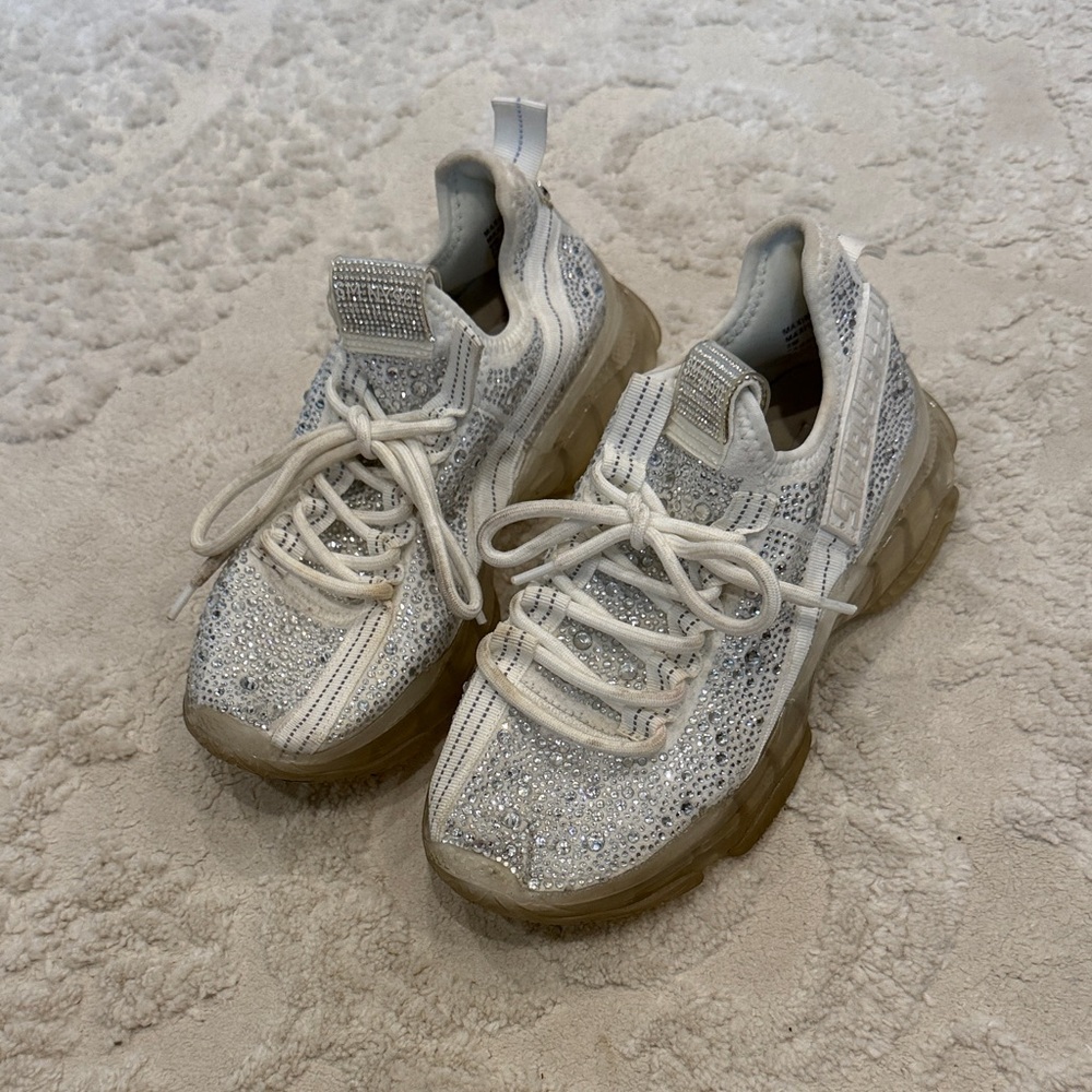 Steve Madden Sparkle Runner Sneakers in White and Silver